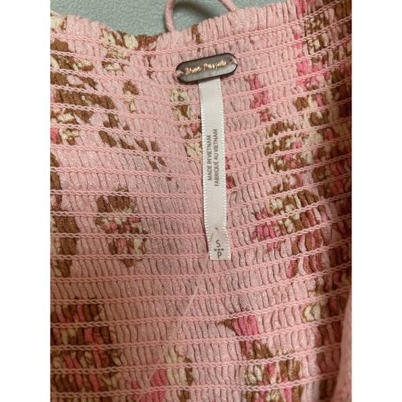 Free People Hilary Printed Top Size Small Pink Combo Smocked Back Blouse NWT $98 - Picture 6 of 11